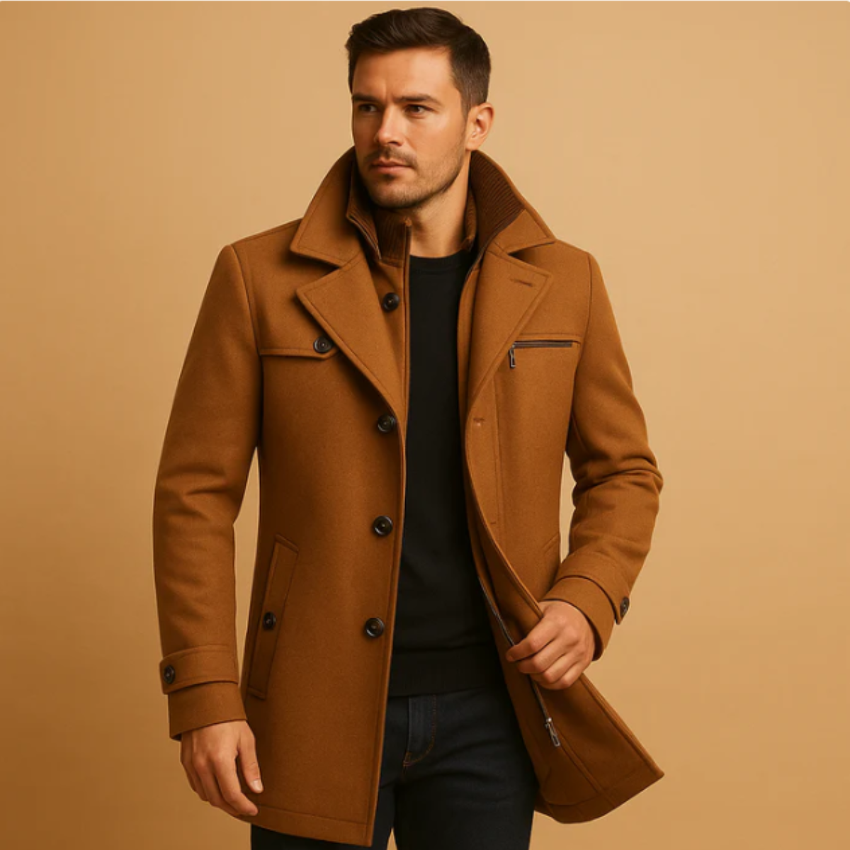 Warwick | Men's Winter Coat, Warm Adjustable Cuff Wool Coat