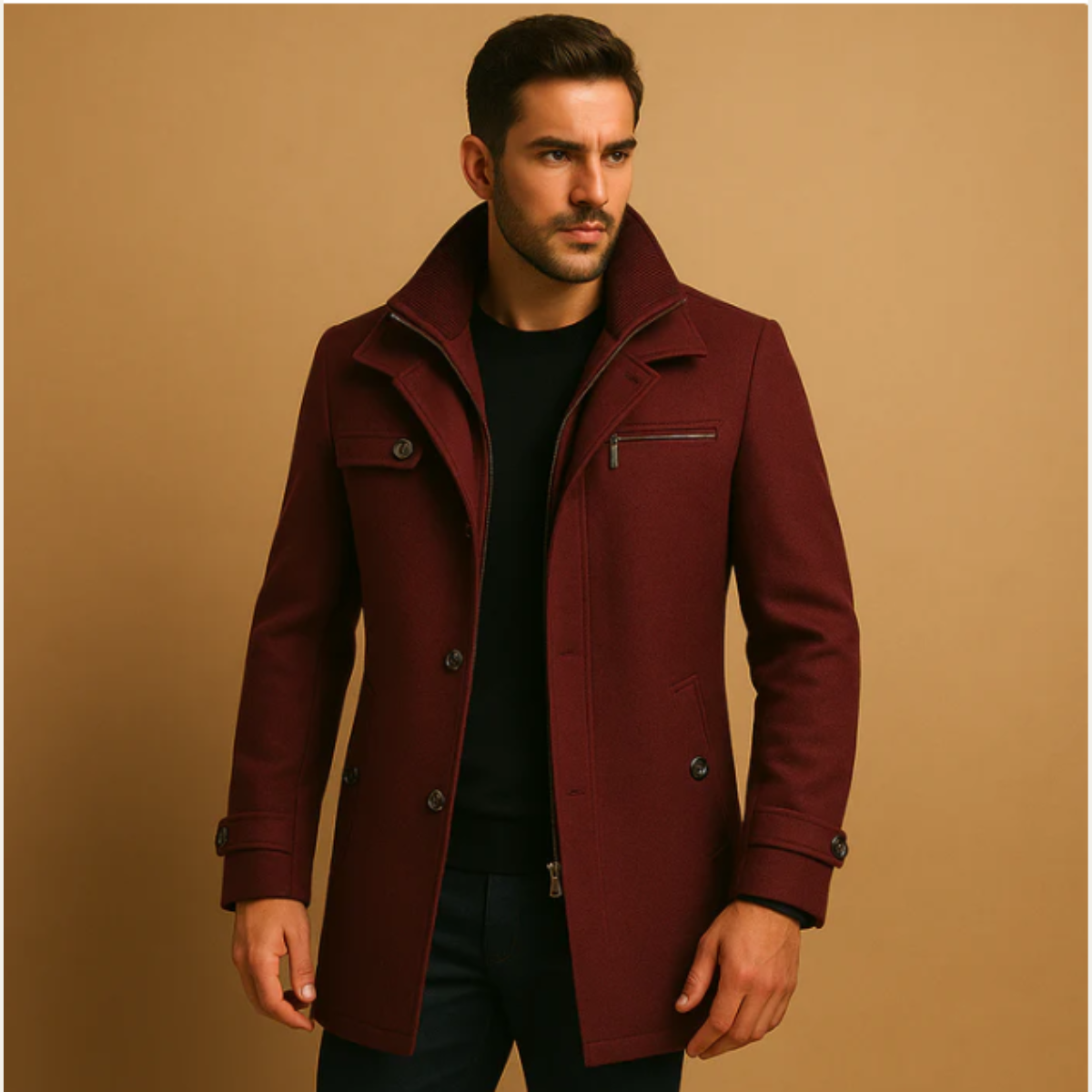 Warwick | Men's Winter Coat, Warm Adjustable Cuff Wool Coat
