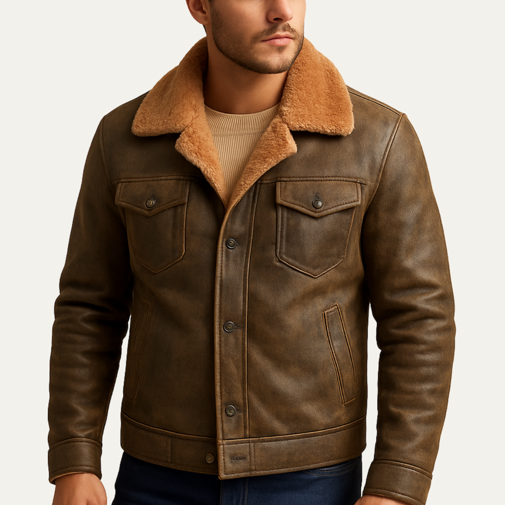 Breuil | Men's Leather Jacket, Winter Shearling Biker Jacket