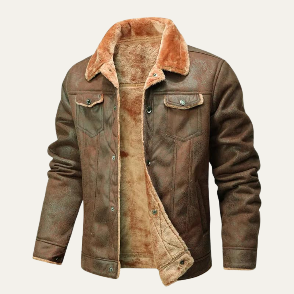 Breuil | Men's Leather Jacket, Winter Shearling Biker Jacket