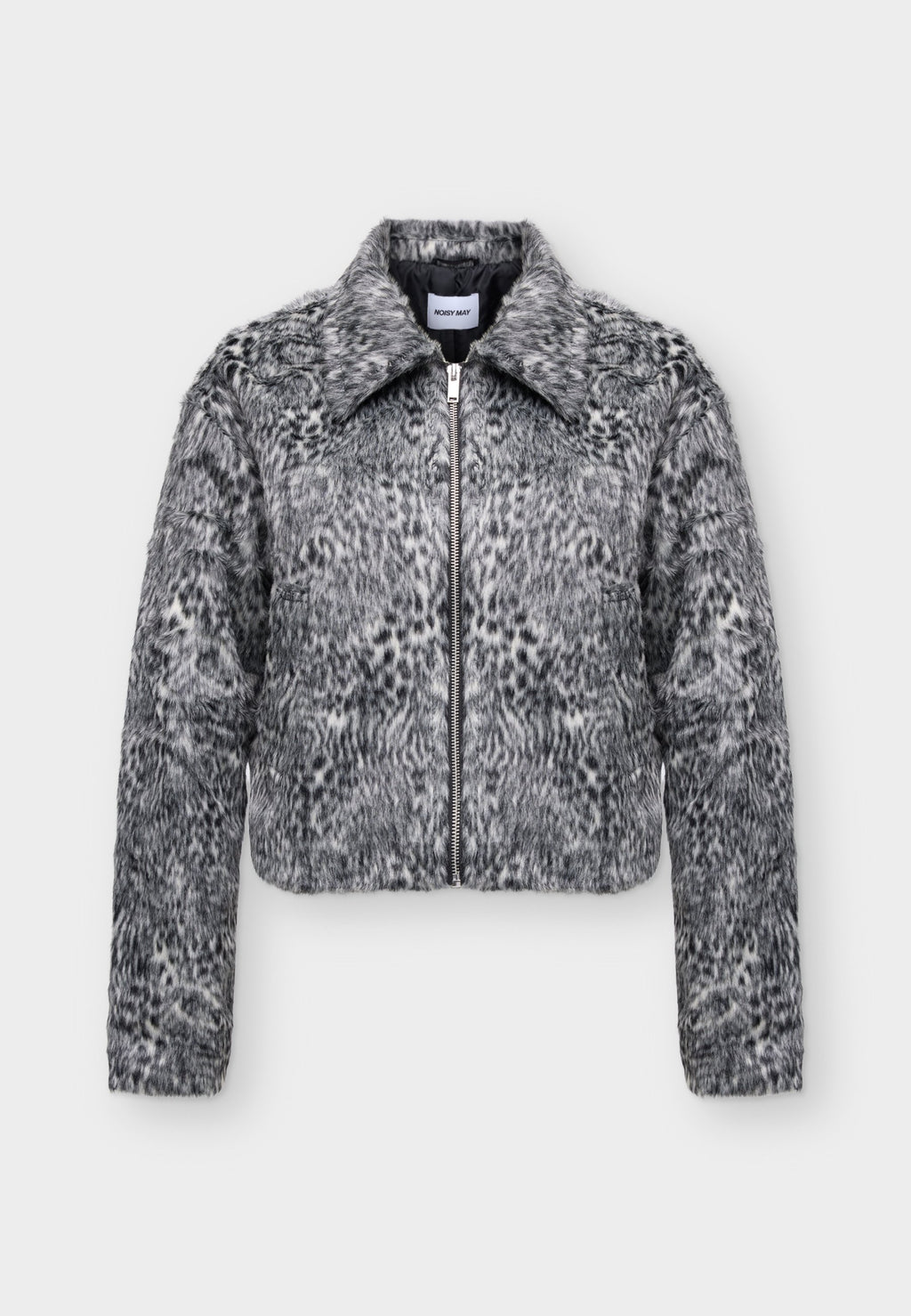 Coco | Women's Faux Fur Animal Print Jacket Turn Down Collar Zip Front Casual Winter