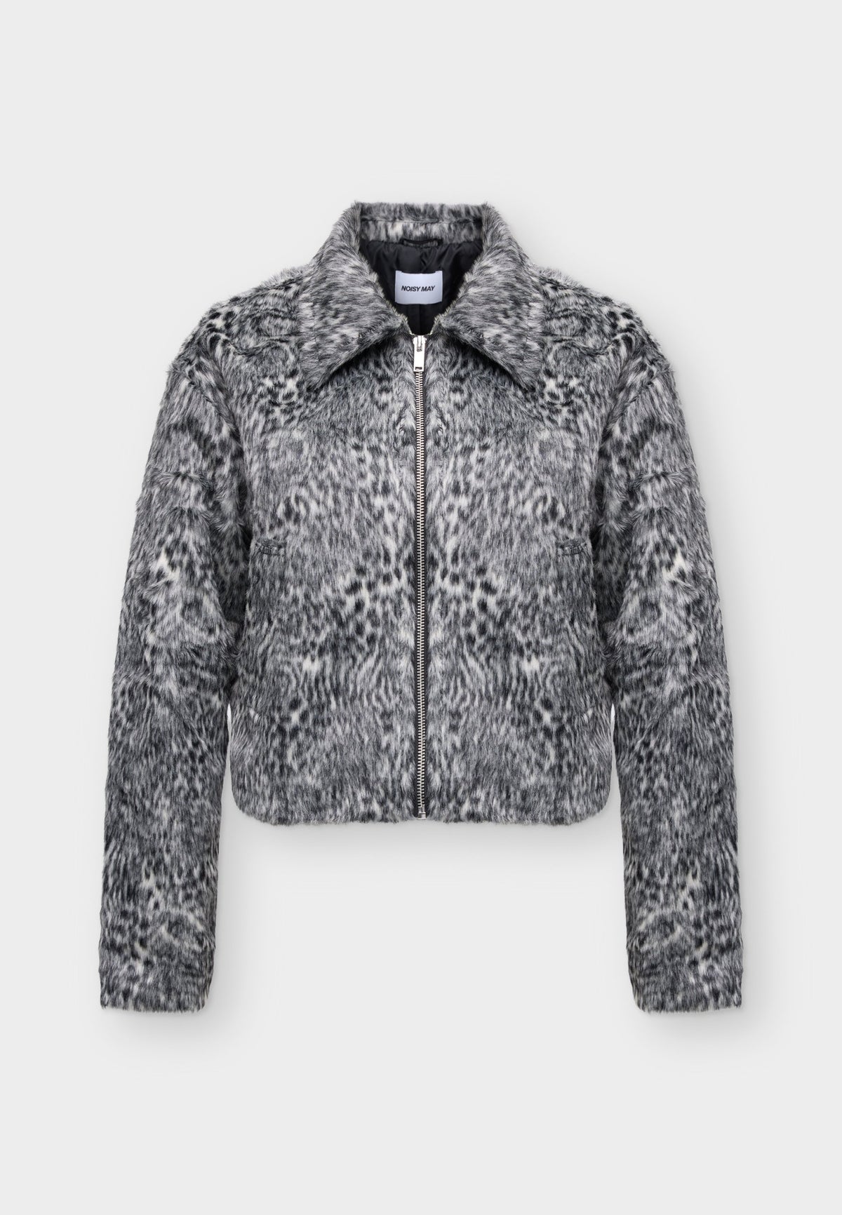 Coco | Women's Faux Fur Animal Print Jacket Turn Down Collar Zip Front Casual Winter