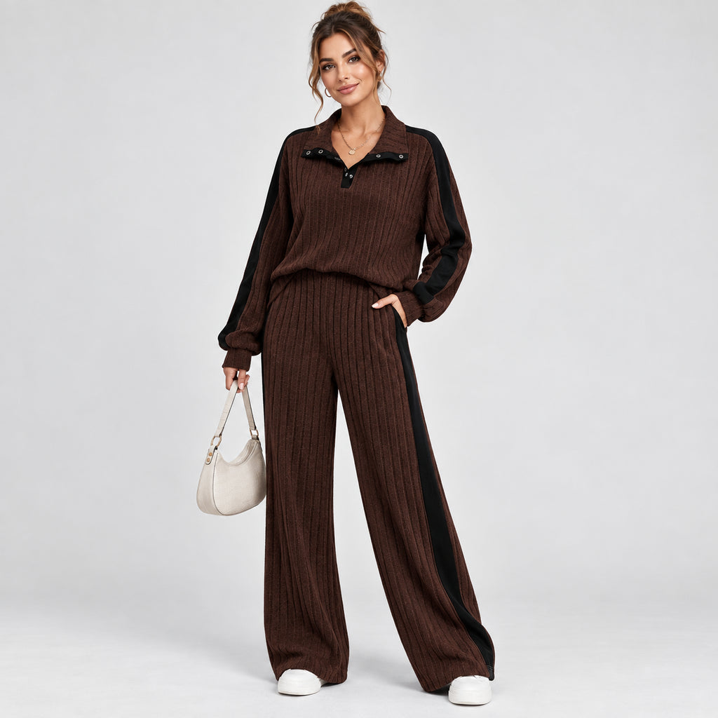 Colette | Women's Striped Knit Lounge Set Contrast Trim Two Piece