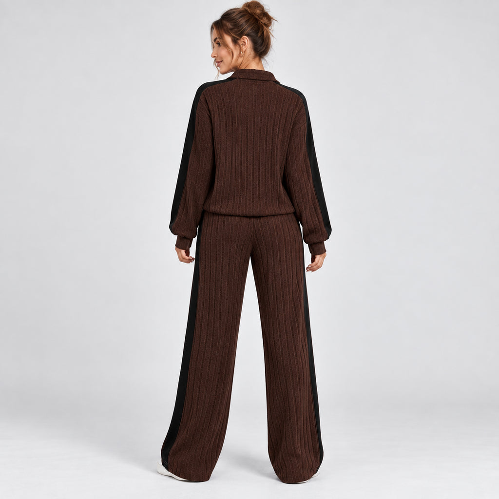 Colette | Women's Striped Knit Lounge Set Contrast Trim Two Piece