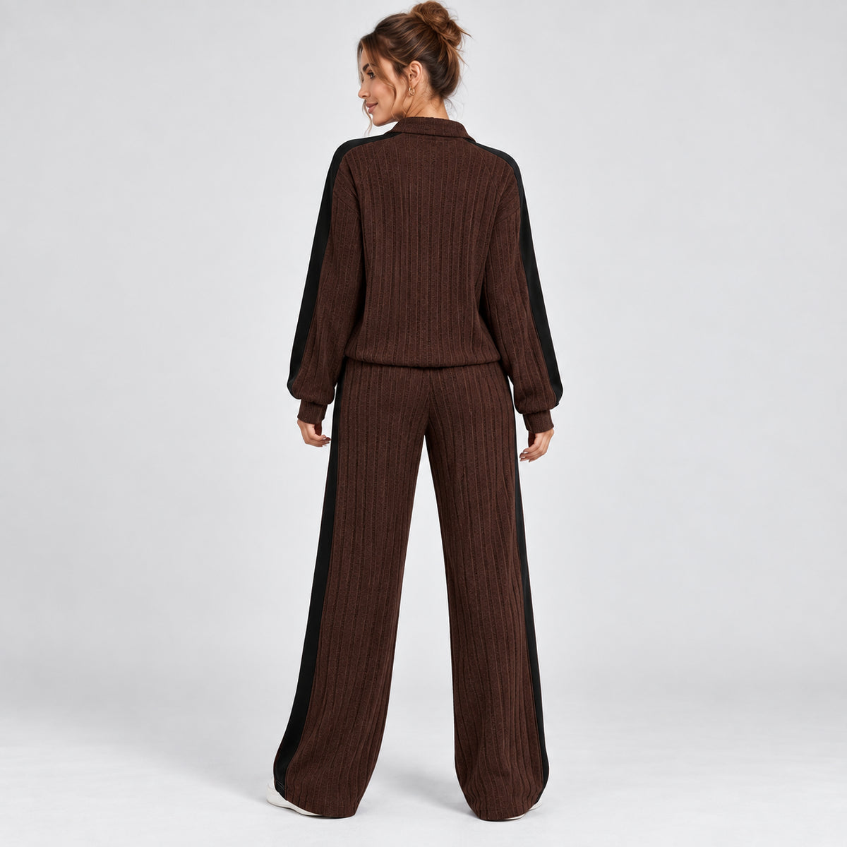 Colette | Women's Striped Knit Lounge Set Contrast Trim Two Piece