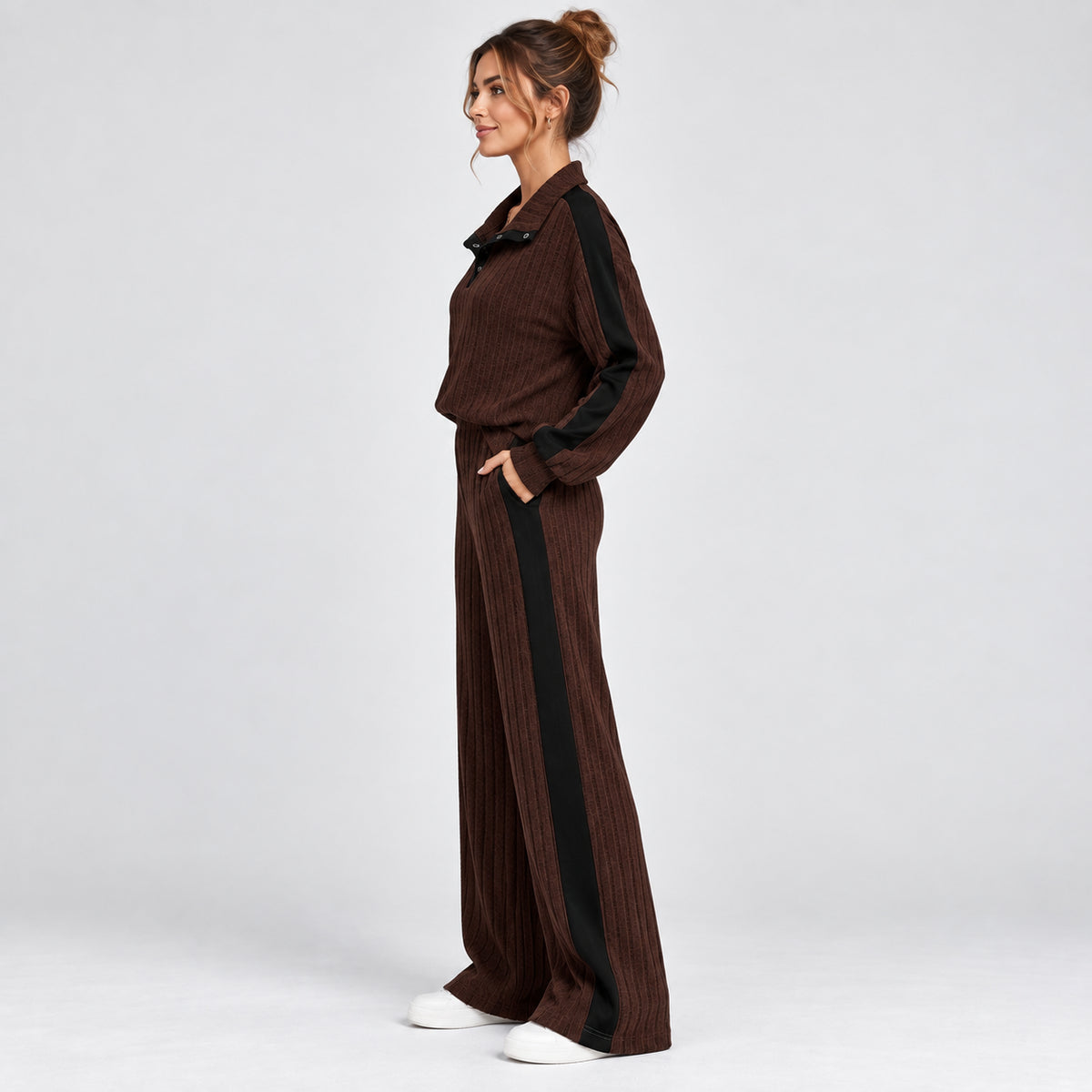 Colette | Women's Striped Knit Lounge Set Contrast Trim Two Piece