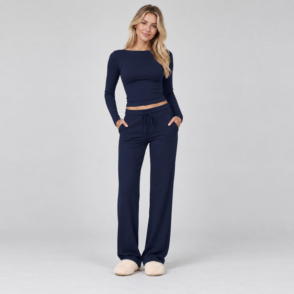 Coralie | Women's Loungewear Set Ribbed Long Sleeve Drawstring Two Piece