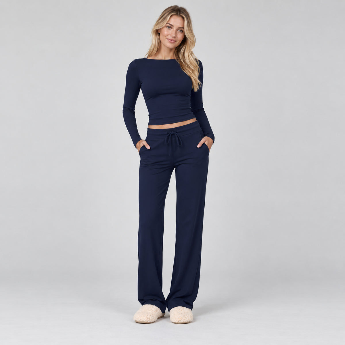 Coralie | Women's Loungewear Set Ribbed Long Sleeve Drawstring Two Piece