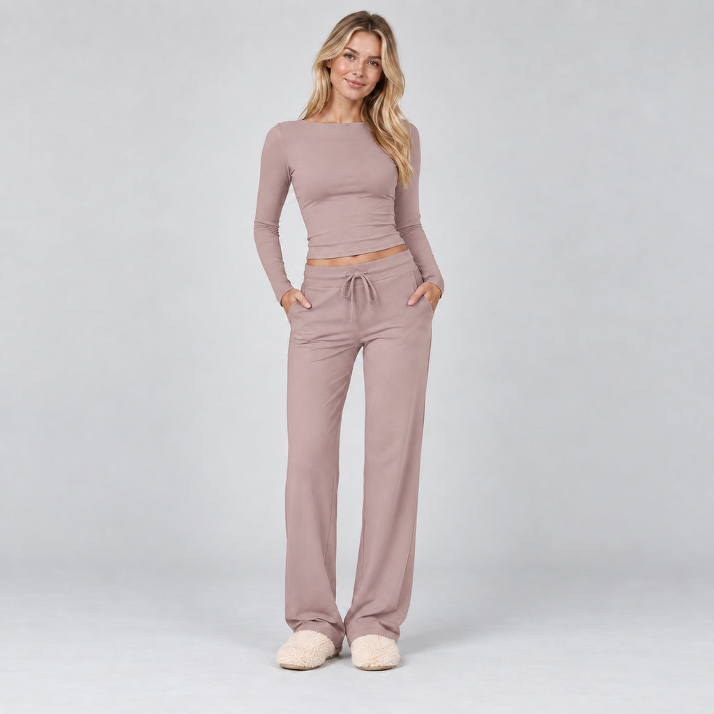 Coralie | Women's Loungewear Set Ribbed Long Sleeve Drawstring Two Piece
