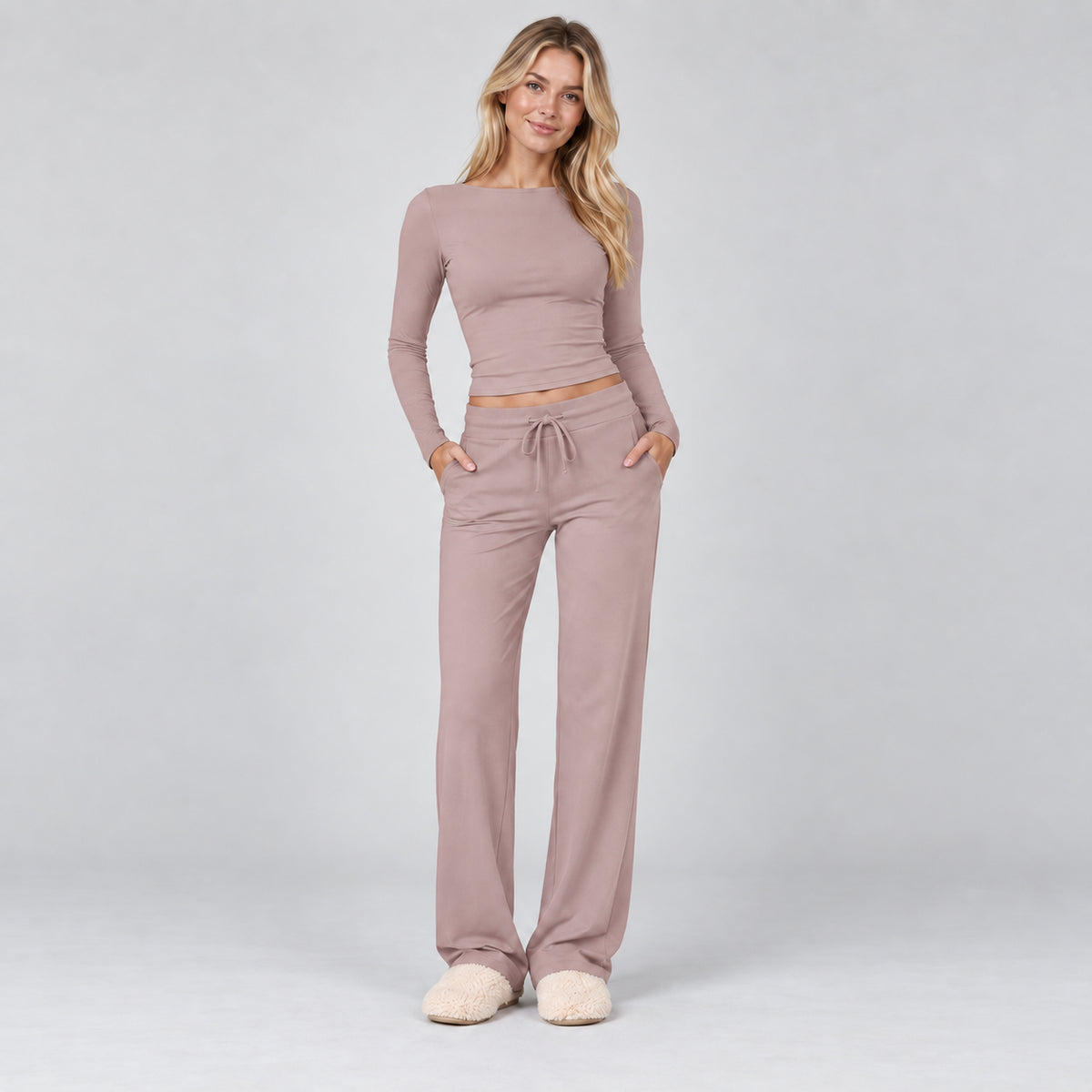 Coralie | Women's Loungewear Set Ribbed Long Sleeve Drawstring Two Piece