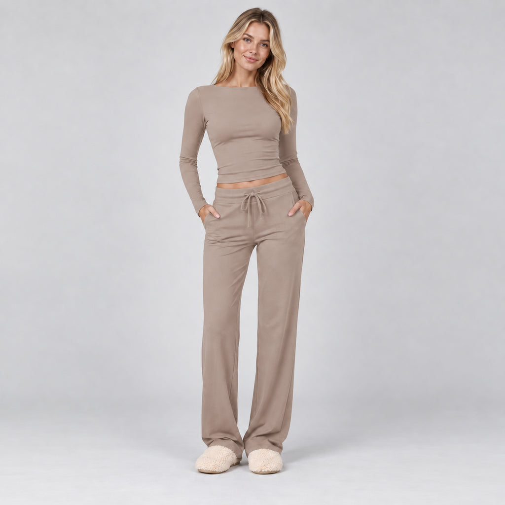 Coralie | Women's Loungewear Set Ribbed Long Sleeve Drawstring Two Piece