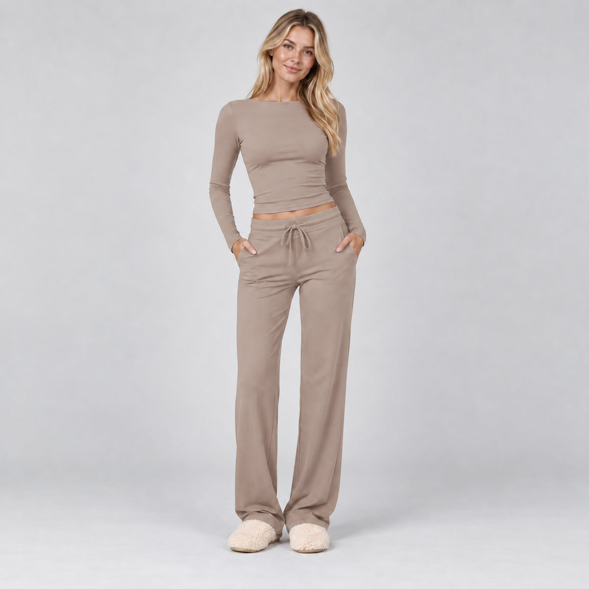 Coralie | Women's Loungewear Set Ribbed Long Sleeve Drawstring Two Piece