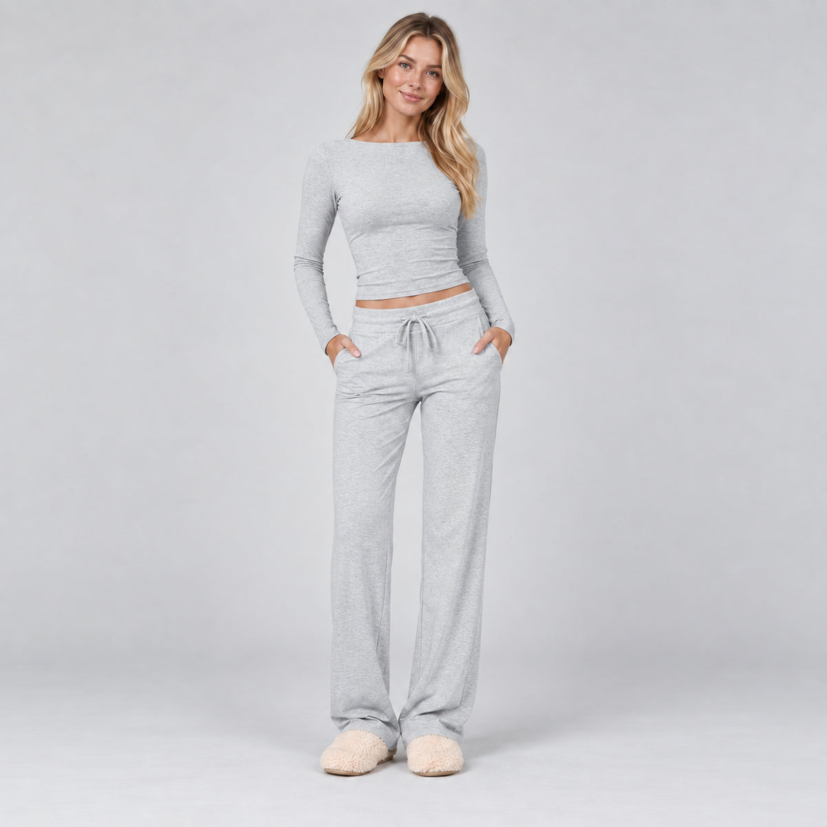 Coralie | Women's Loungewear Set Ribbed Long Sleeve Drawstring Two Piece