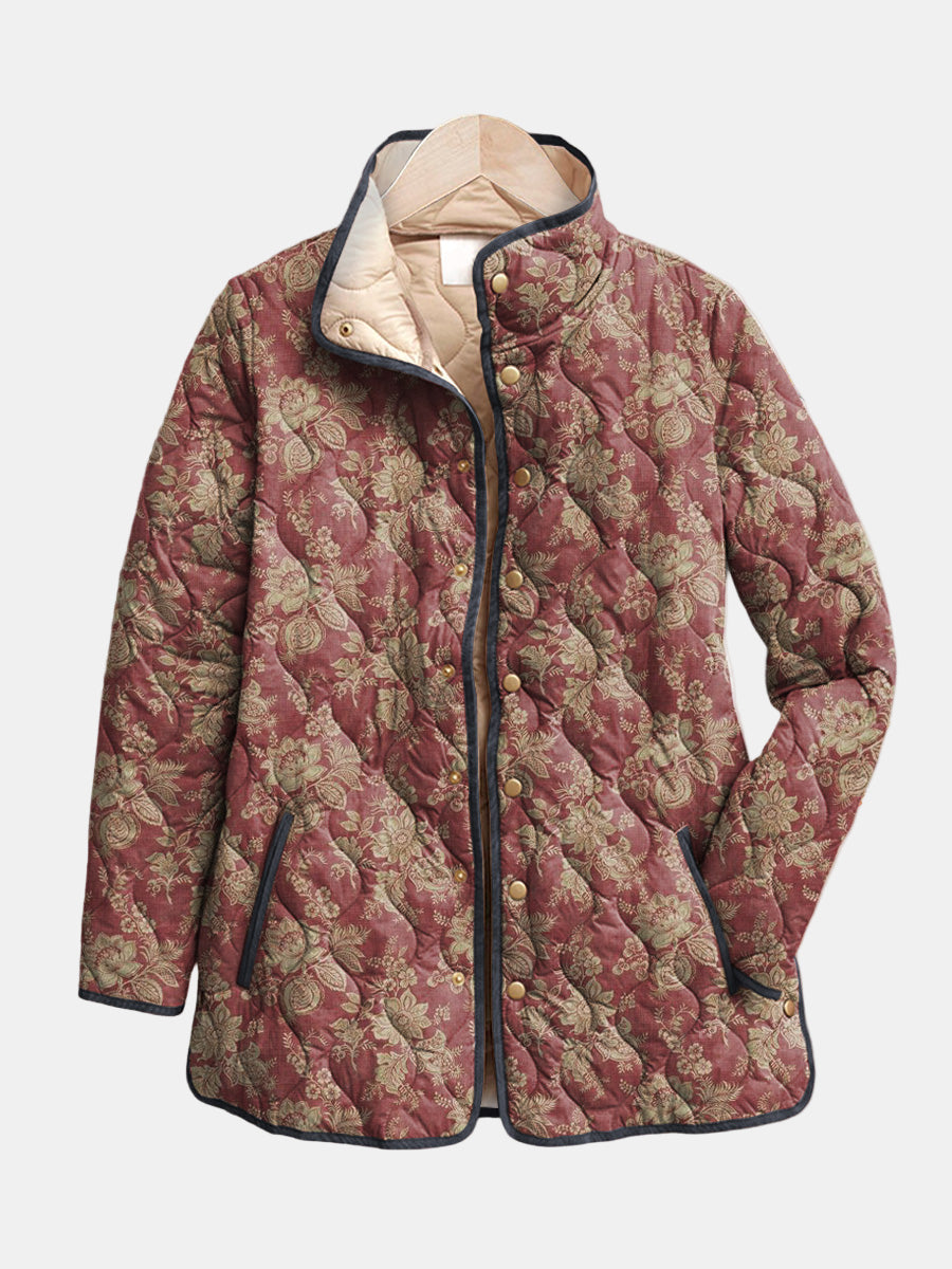 Corinne | Women's Quilted Jacket, Retro Floral Print Winter Jacket - Floral
