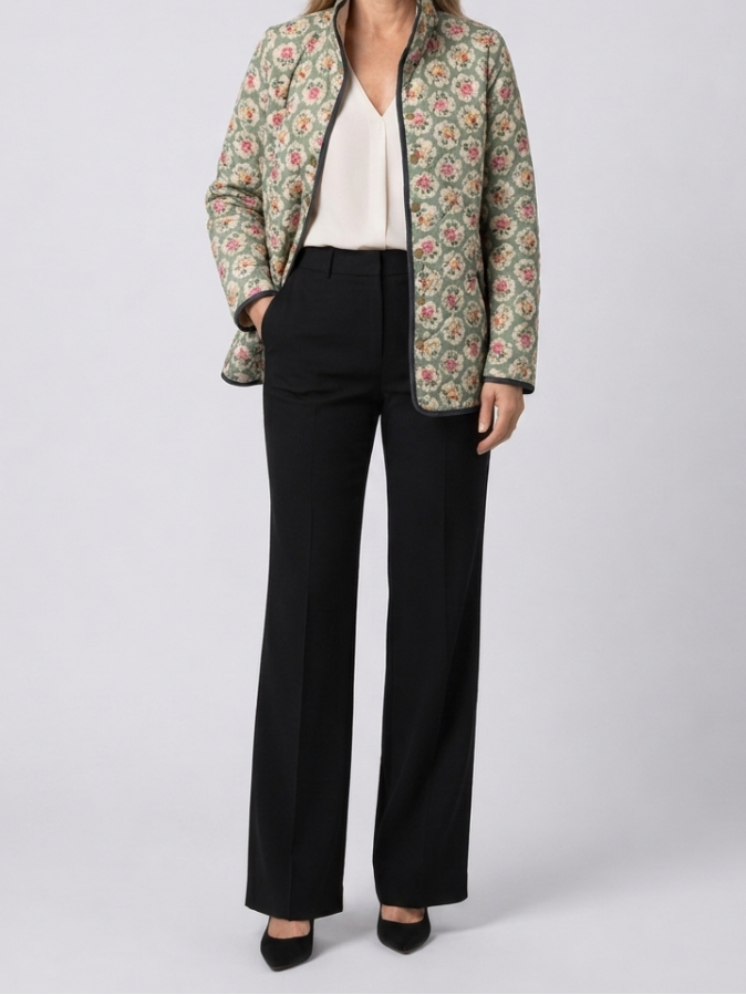 Aveline | Women's Quilted Jacket, Vintage Floral Art Print Winter Jacket - Floral