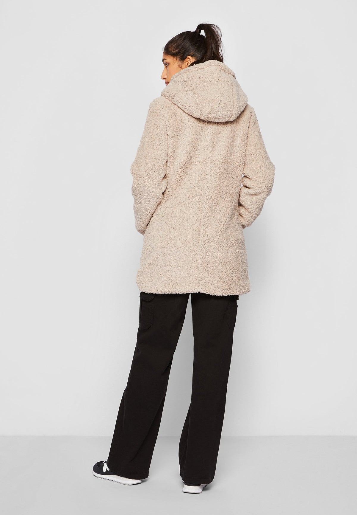 Nora | Women's Sherpa Short Coat, Sand Faux Fur Winter