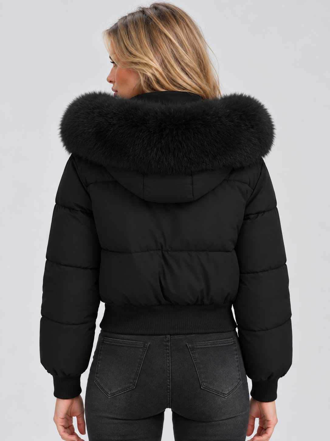 Daphne | Women's Faux Fur Collar Puffer Jacket Full Zip Padded Winter Coat