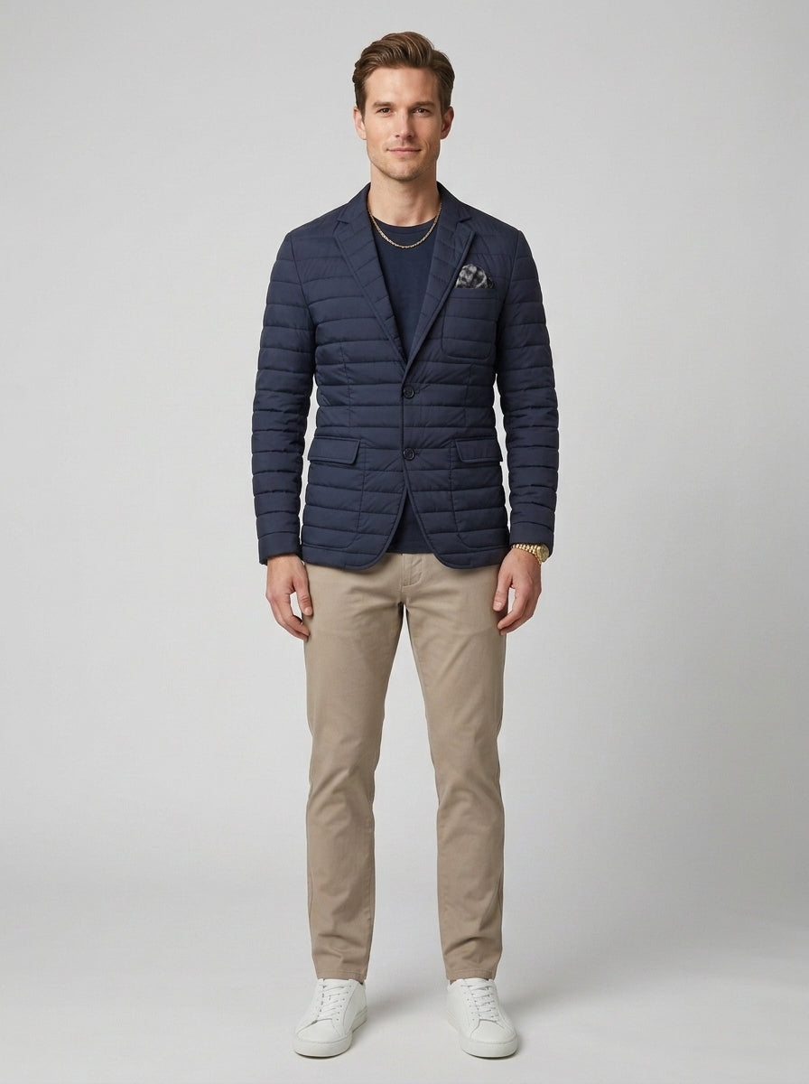 Rafael | Men's Quilted Blazer, Lightweight Cotton Winter Jacket - Blue - Front [Lystr 6a746b315d32fba9c72a61dc:front]