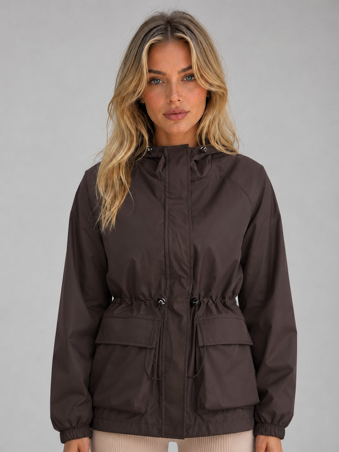 Delphine | Women's Hooded Rain Jacket Drawstring Waist Water Wind Resistant Autumn