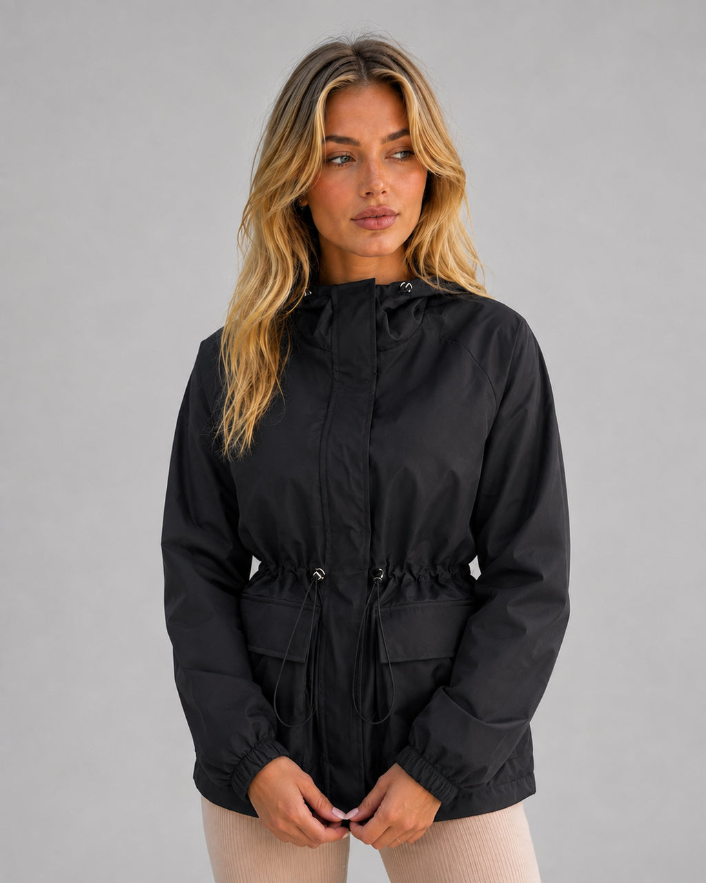 Delphine | Women's Hooded Rain Jacket Drawstring Waist Water Wind Resistant Autumn
