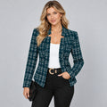 Delphine | Women's Check Cropped Blazer Open Front Stand Collar