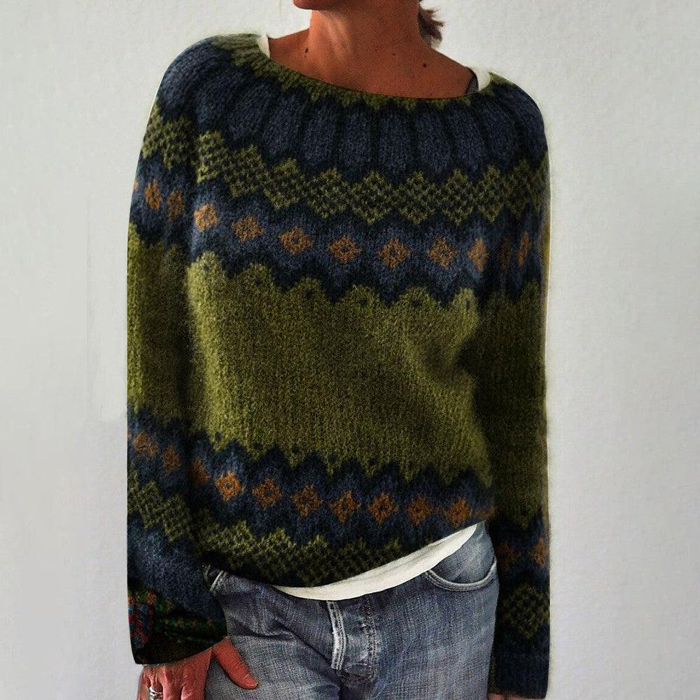 Denise | Women's Retro Geometric Sweater Relaxed Fit Soft Knit Autumn Winter