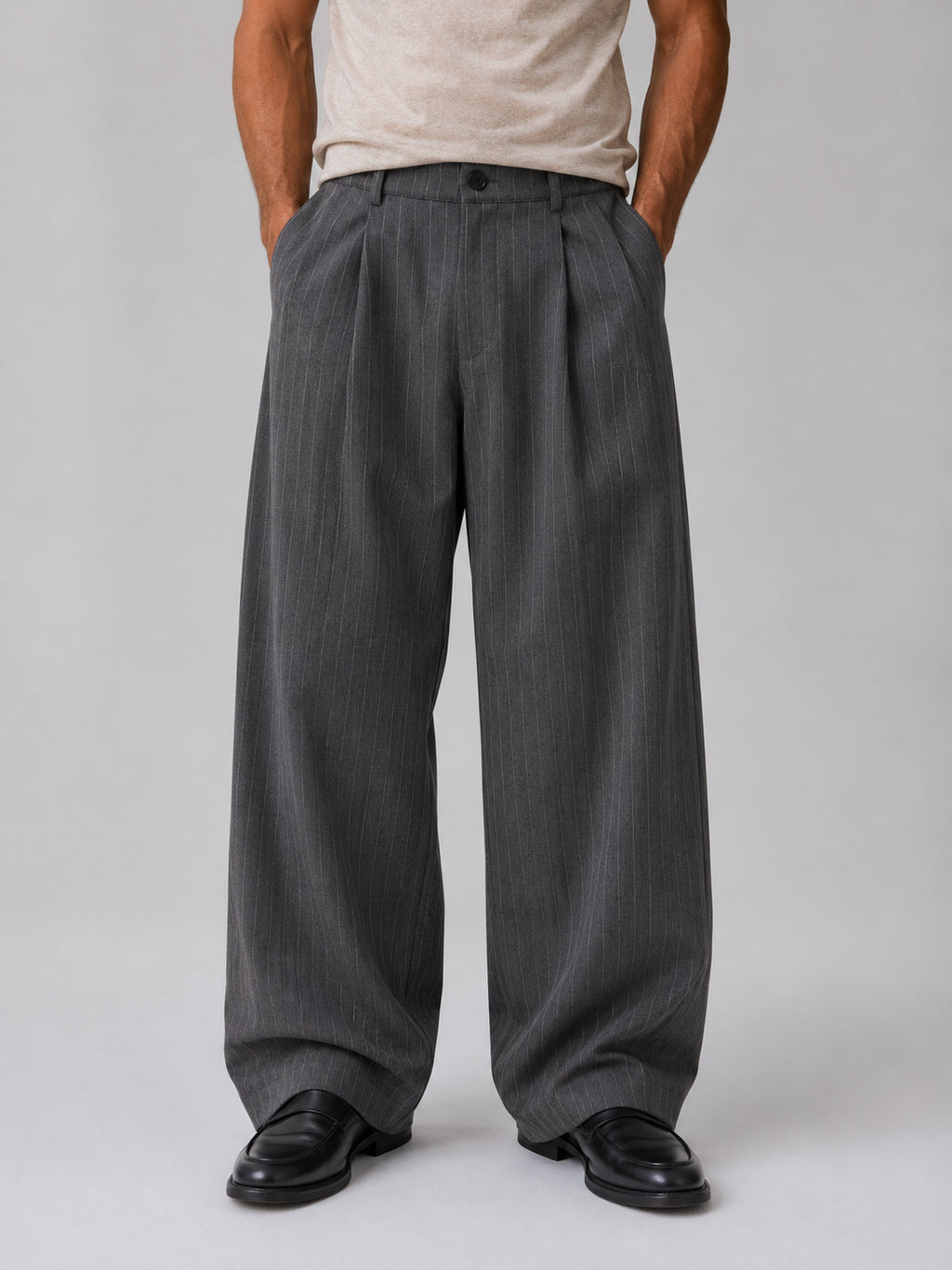 Desmond | Men's Pinstripe Wide Leg Trousers Baggy Tailored Smart Autumn Winter