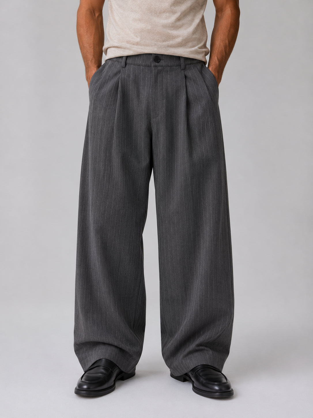 Desmond | Men's Pinstripe Wide Leg Trousers Baggy Tailored Smart Autumn Winter