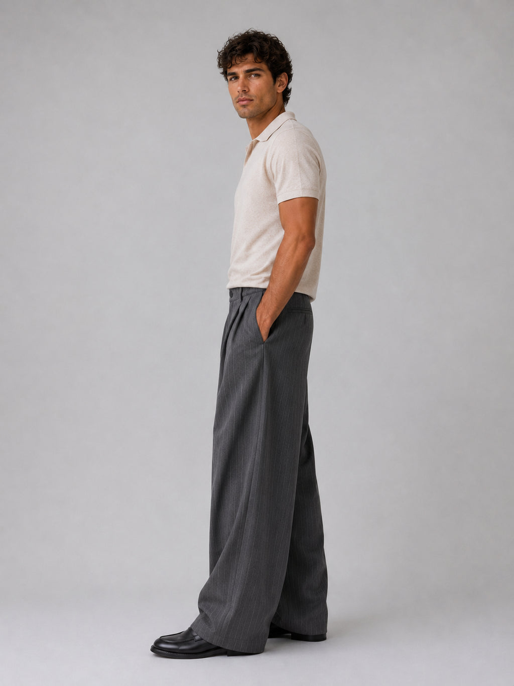 Desmond | Men's Pinstripe Wide Leg Trousers Baggy Tailored Smart Autumn Winter