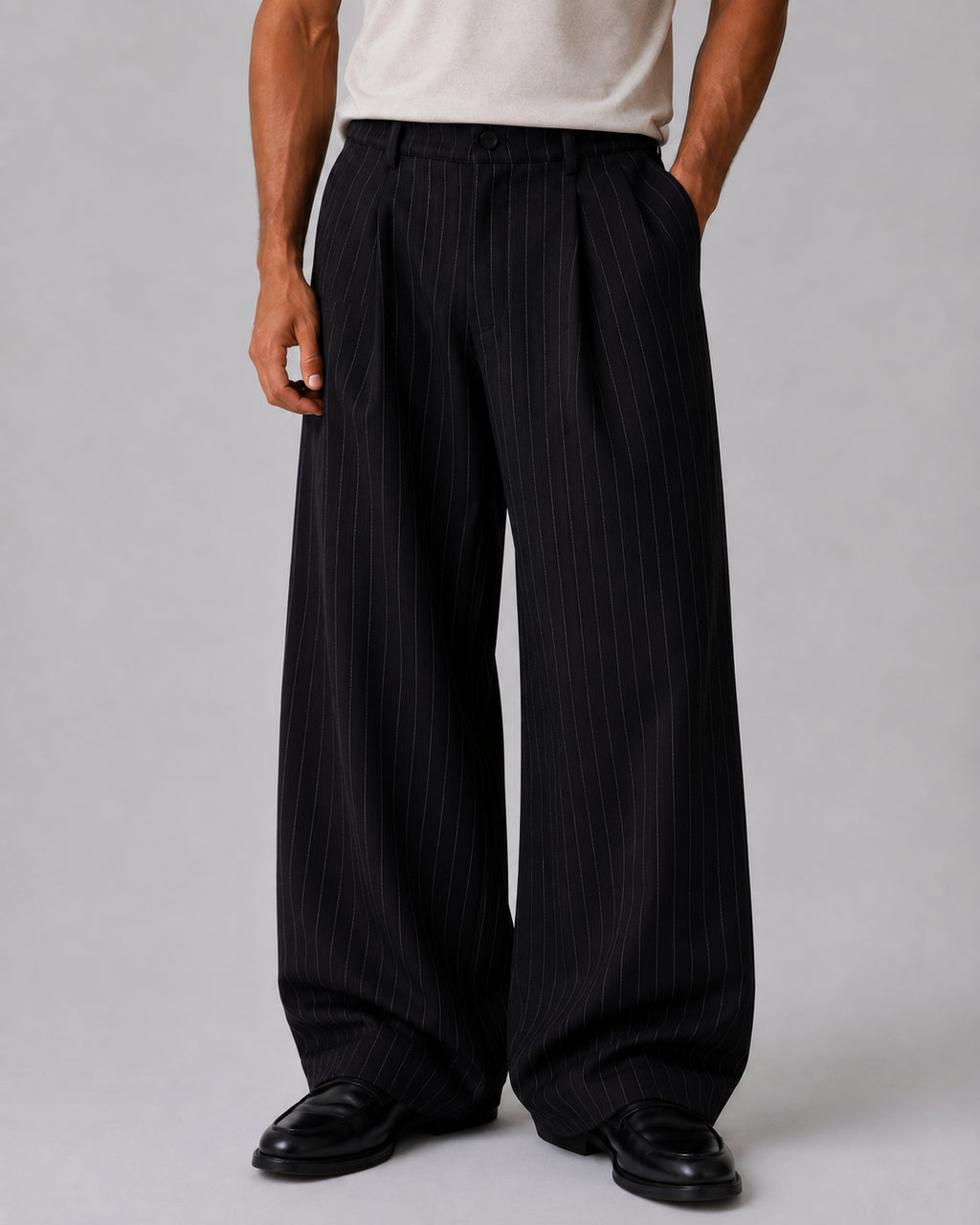Desmond | Men's Pinstripe Wide Leg Trousers Baggy Tailored Smart Autumn Winter