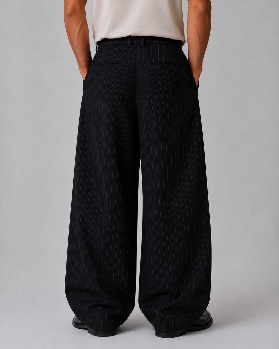 Desmond | Men's Pinstripe Wide Leg Trousers Baggy Tailored Smart Autumn Winter