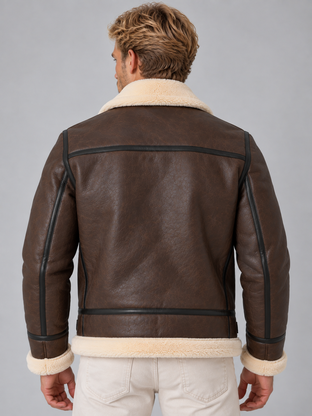 Dorian | Men's Faux Leather Aviator Jacket Sherpa Lined Full Zip Coat
