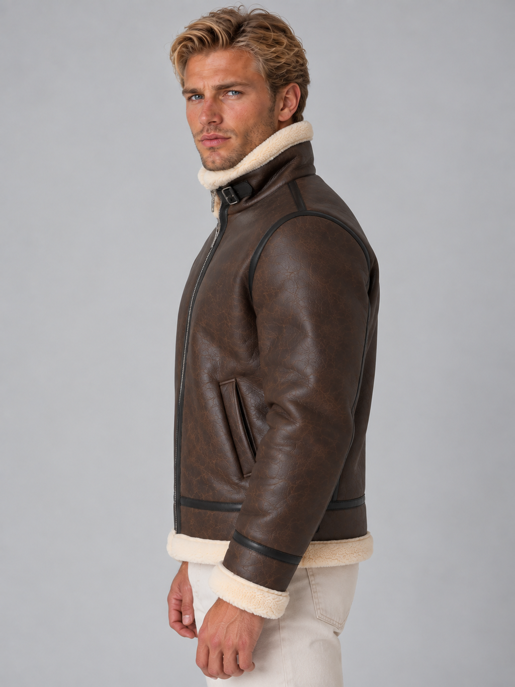 Dorian | Men's Faux Leather Aviator Jacket Sherpa Lined Full Zip Coat