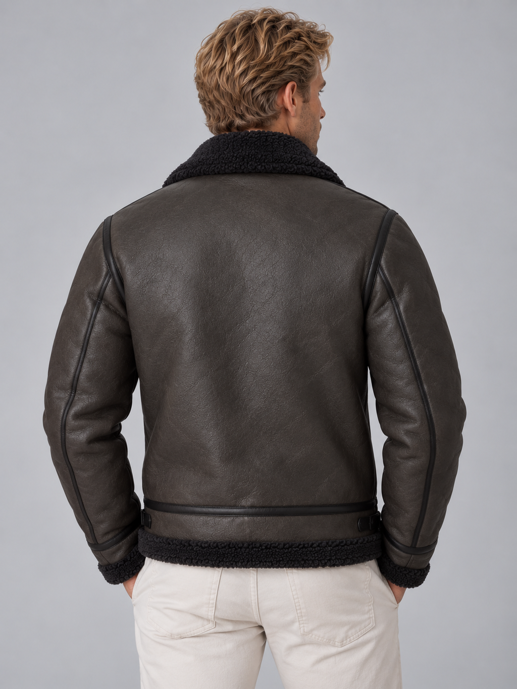 Dorian | Men's Faux Leather Aviator Jacket Sherpa Lined Full Zip Coat