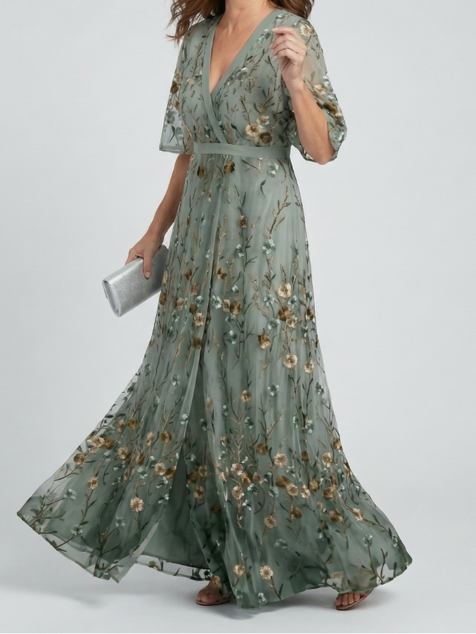 Iris | Women's Halter Bloom Maxi Dress, Flowy Summer Dress - Sage Green