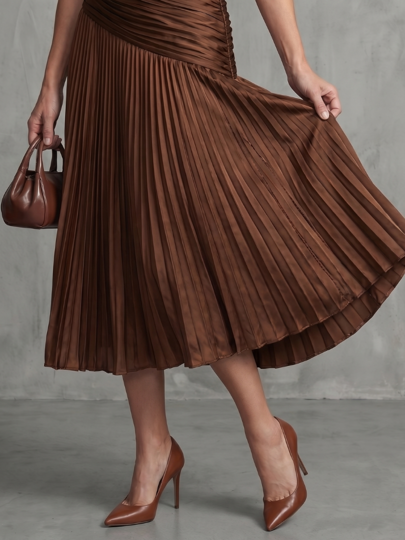 Vera | Women's Pleated Waistline Midi Dress, Stripe Summer Dress