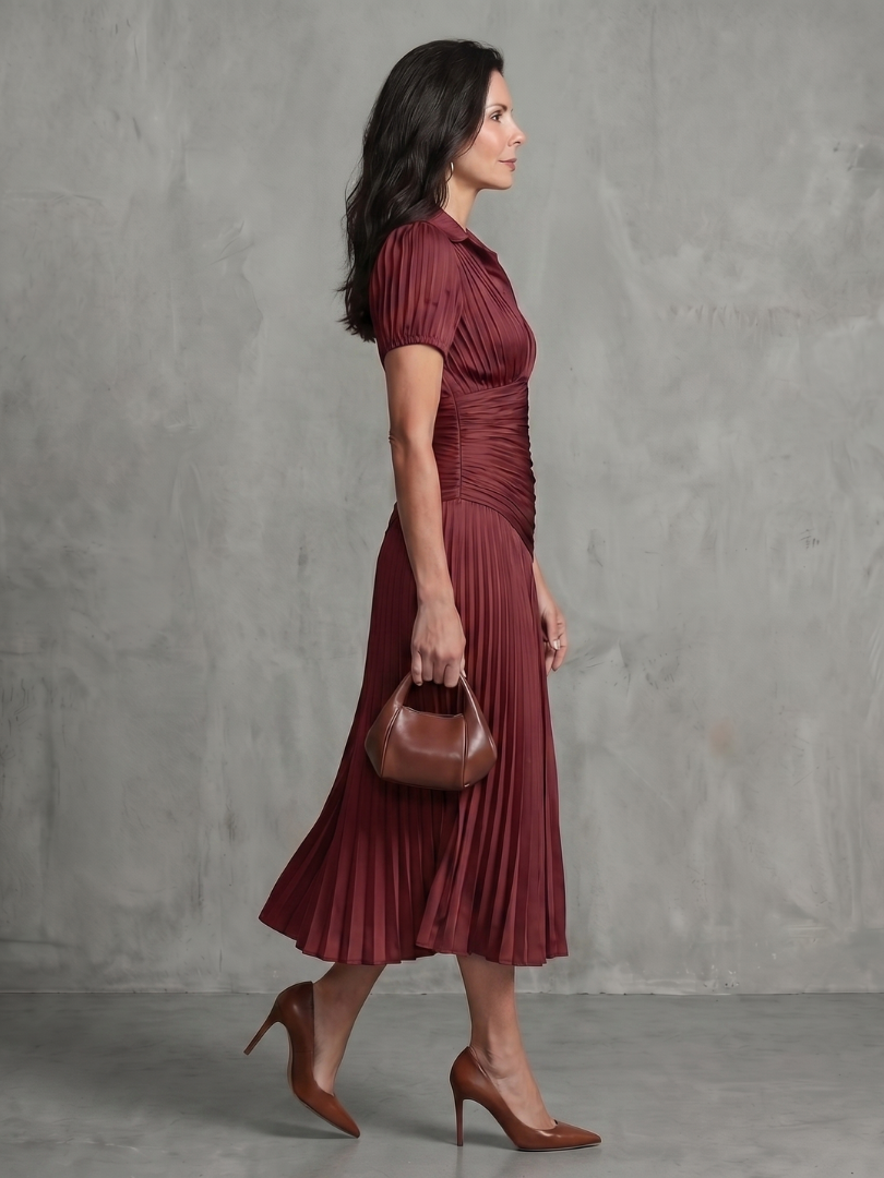 Vera | Women's Pleated Waistline Midi Dress, Stripe Summer Dress