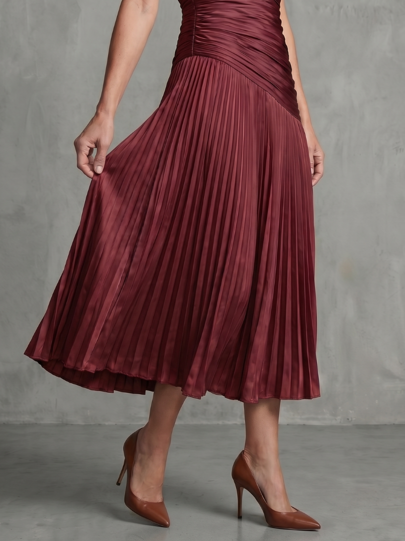 Vera | Women's Pleated Waistline Midi Dress, Stripe Summer Dress