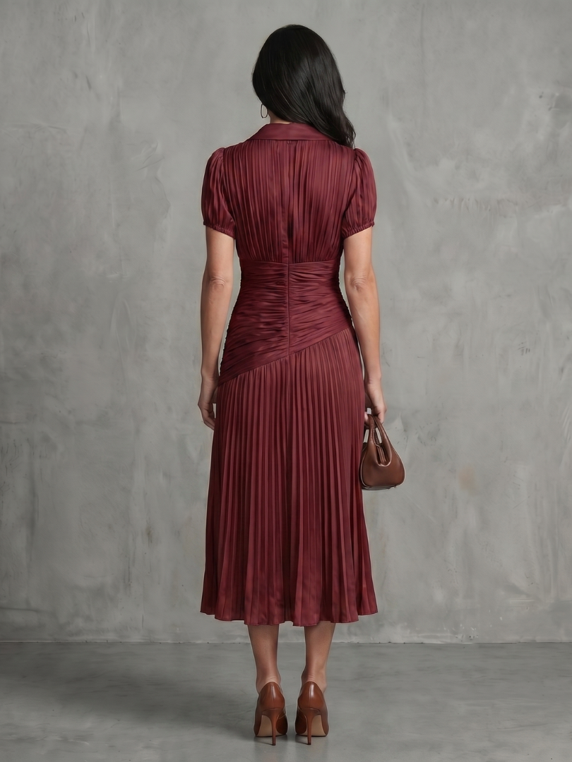 Vera | Women's Pleated Waistline Midi Dress, Stripe Summer Dress