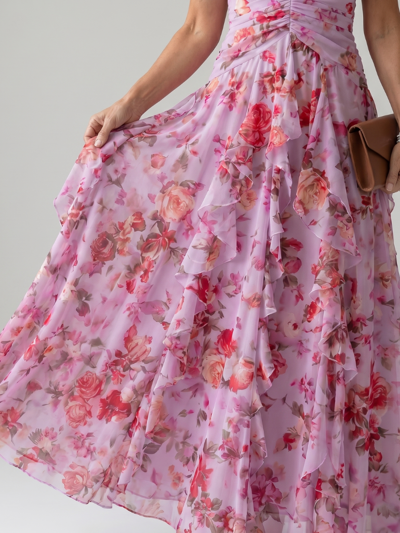 Mira | Women's Halter Neck Ruched Maxi Dress, Floral Summer Dress