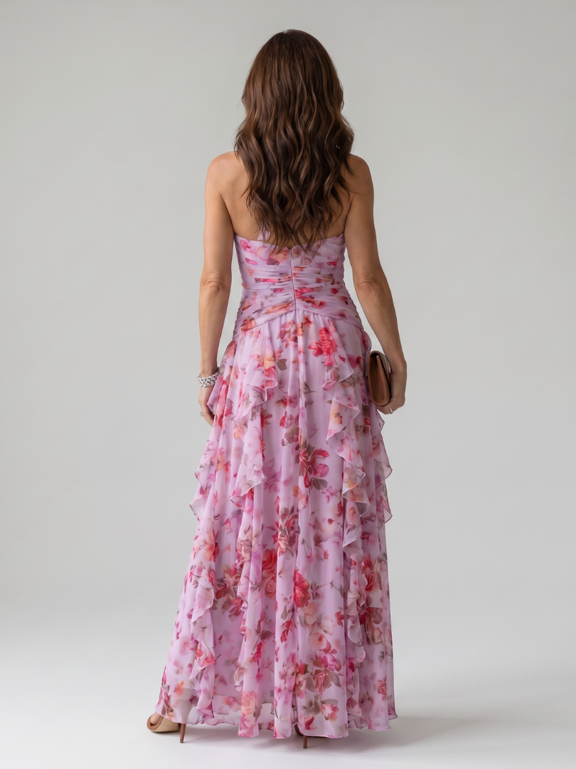 Mira | Women's Halter Neck Ruched Maxi Dress, Floral Summer Dress