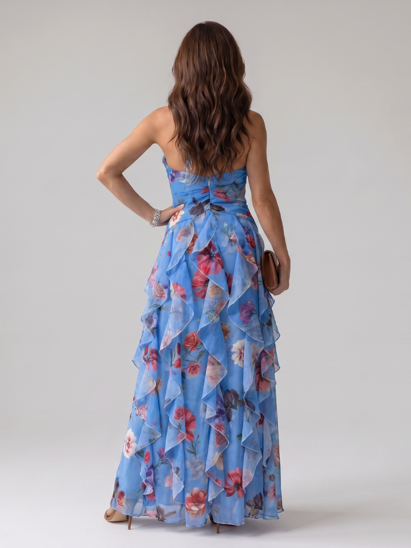 Mira | Women's Halter Neck Ruched Maxi Dress, Floral Summer Dress