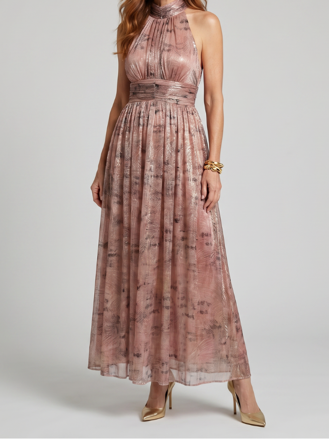 Beatrix | Women's Textured Finish Midi Dress, Sleeveless Summer Dress - Pink