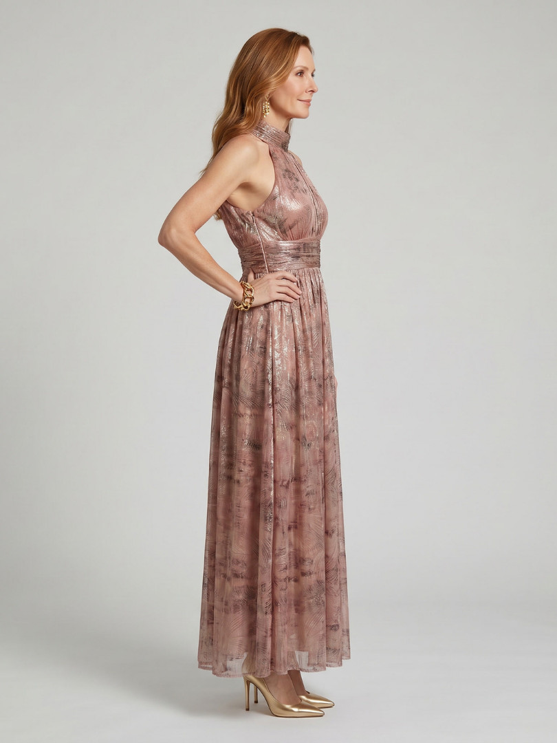 Beatrix | Women's Textured Finish Midi Dress, Sleeveless Summer Dress - Pink