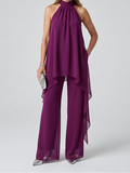 Kiara | Women's Halter Neck Asymmetric Tunic Set, Summer Set - Purple