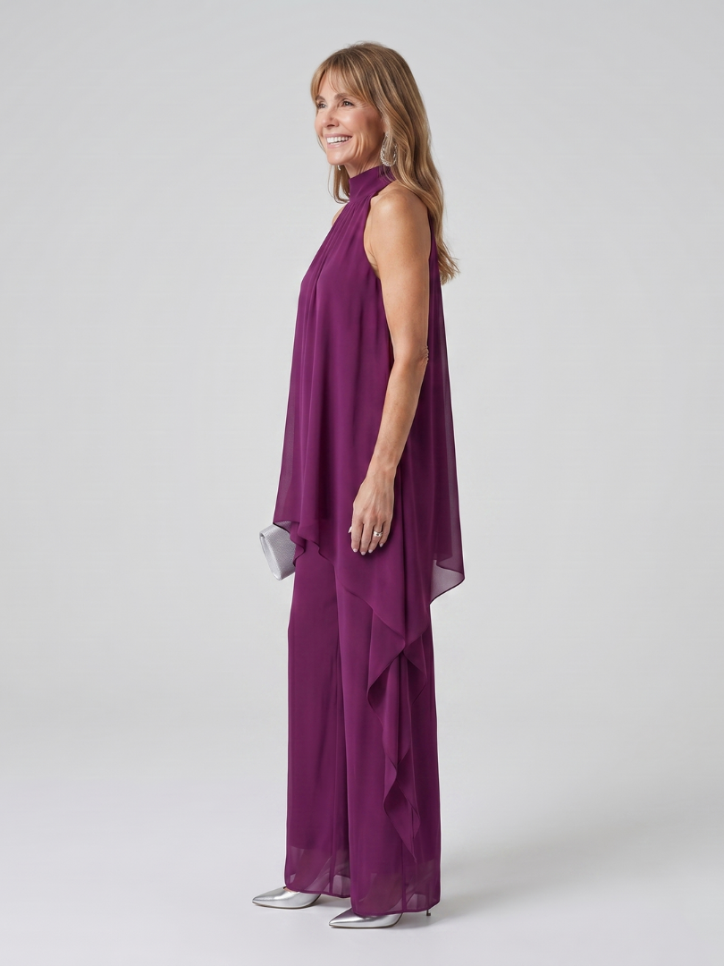 Kiara | Women's Halter Neck Asymmetric Tunic Set, Summer Set - Purple