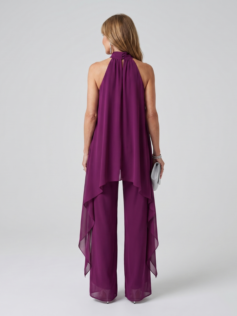 Kiara | Women's Halter Neck Asymmetric Tunic Set, Summer Set - Purple