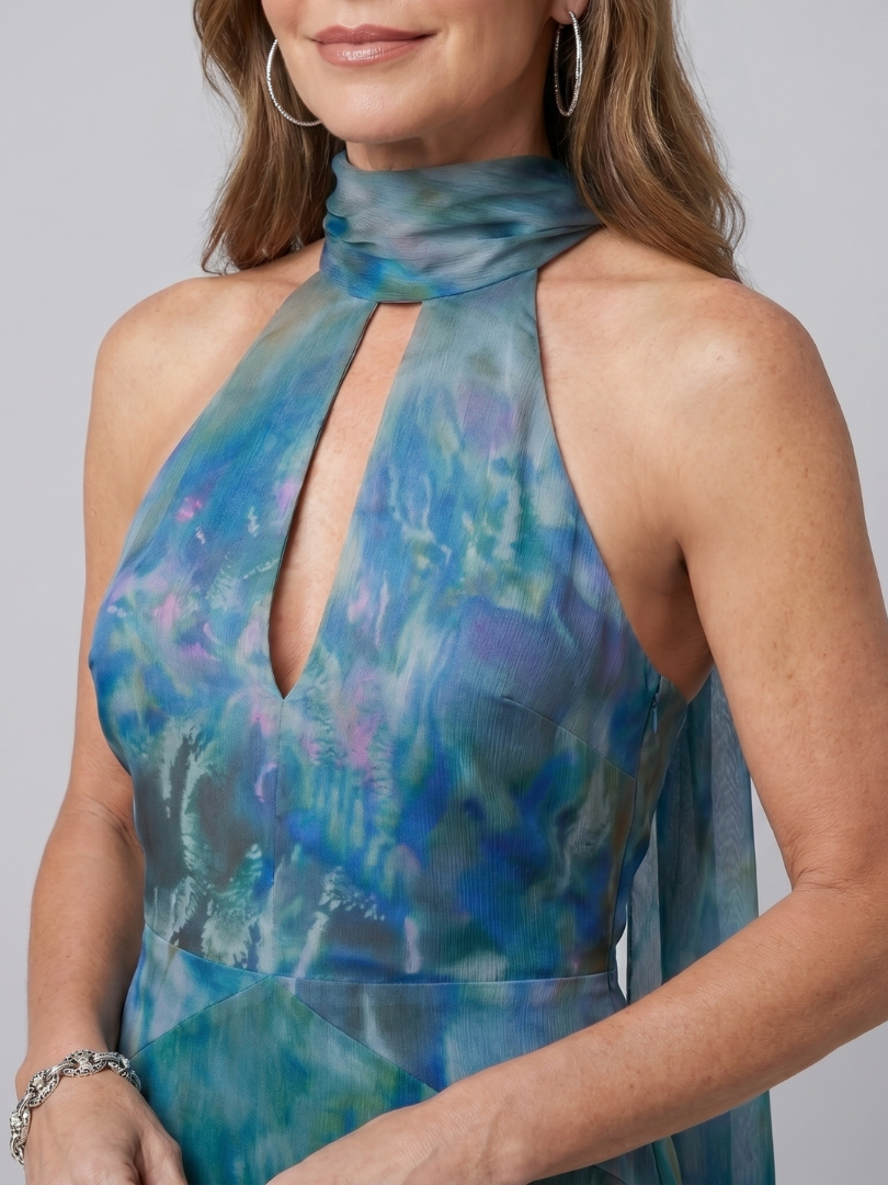 Paloma | Women's Keyhole Halter Maxi Dress, Sleeveless Summer Dress - Blue