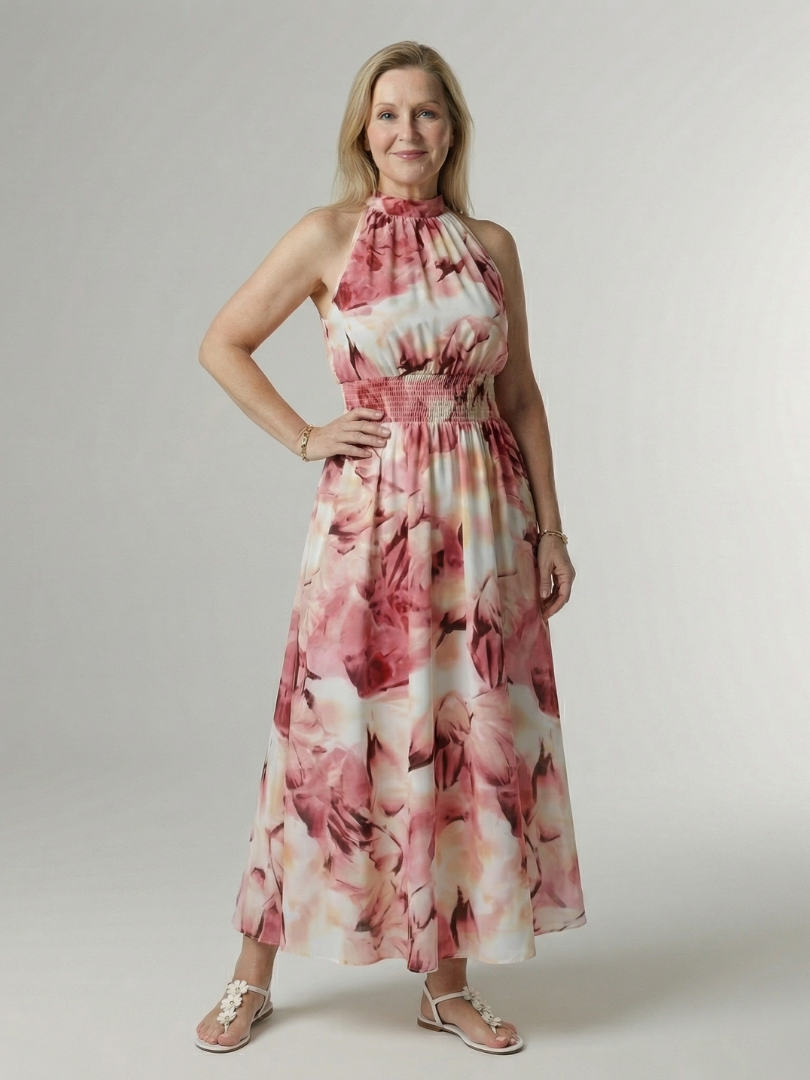 Harlow | Women's Gathered Halter Midi Dress, Summer Dress