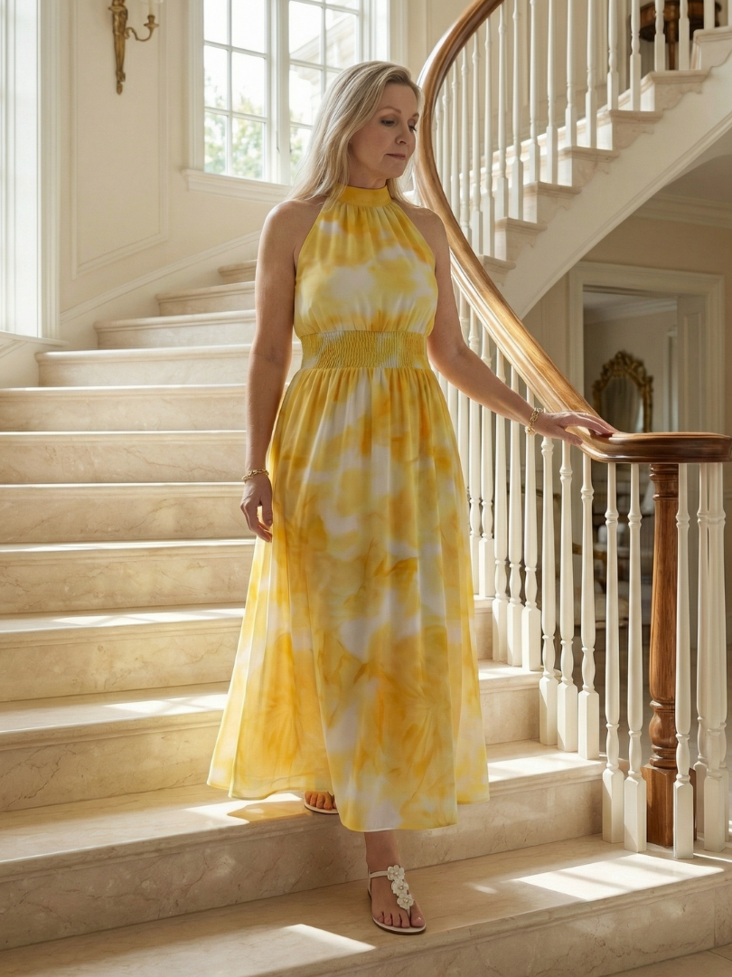 Harlow | Women's Gathered Halter Midi Dress, Summer Dress